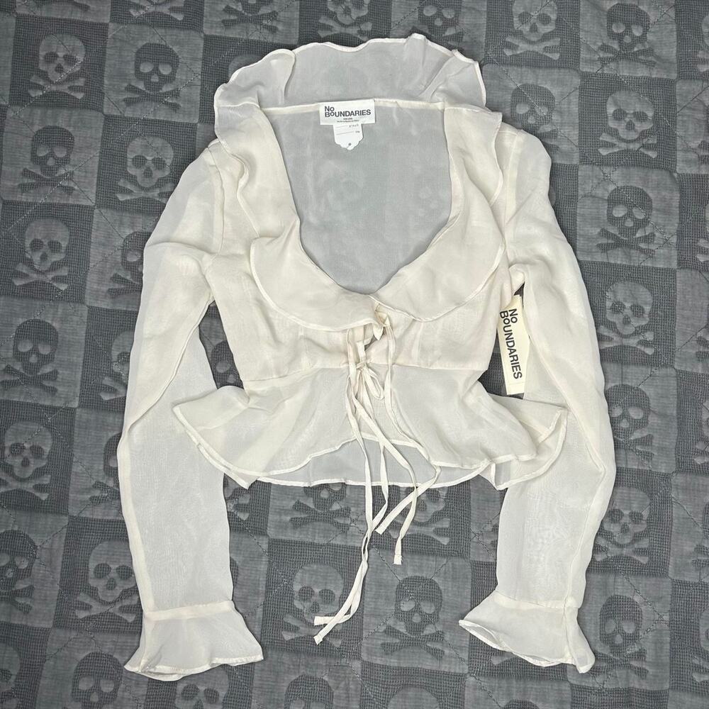 Y2k white ruffled cardigan
